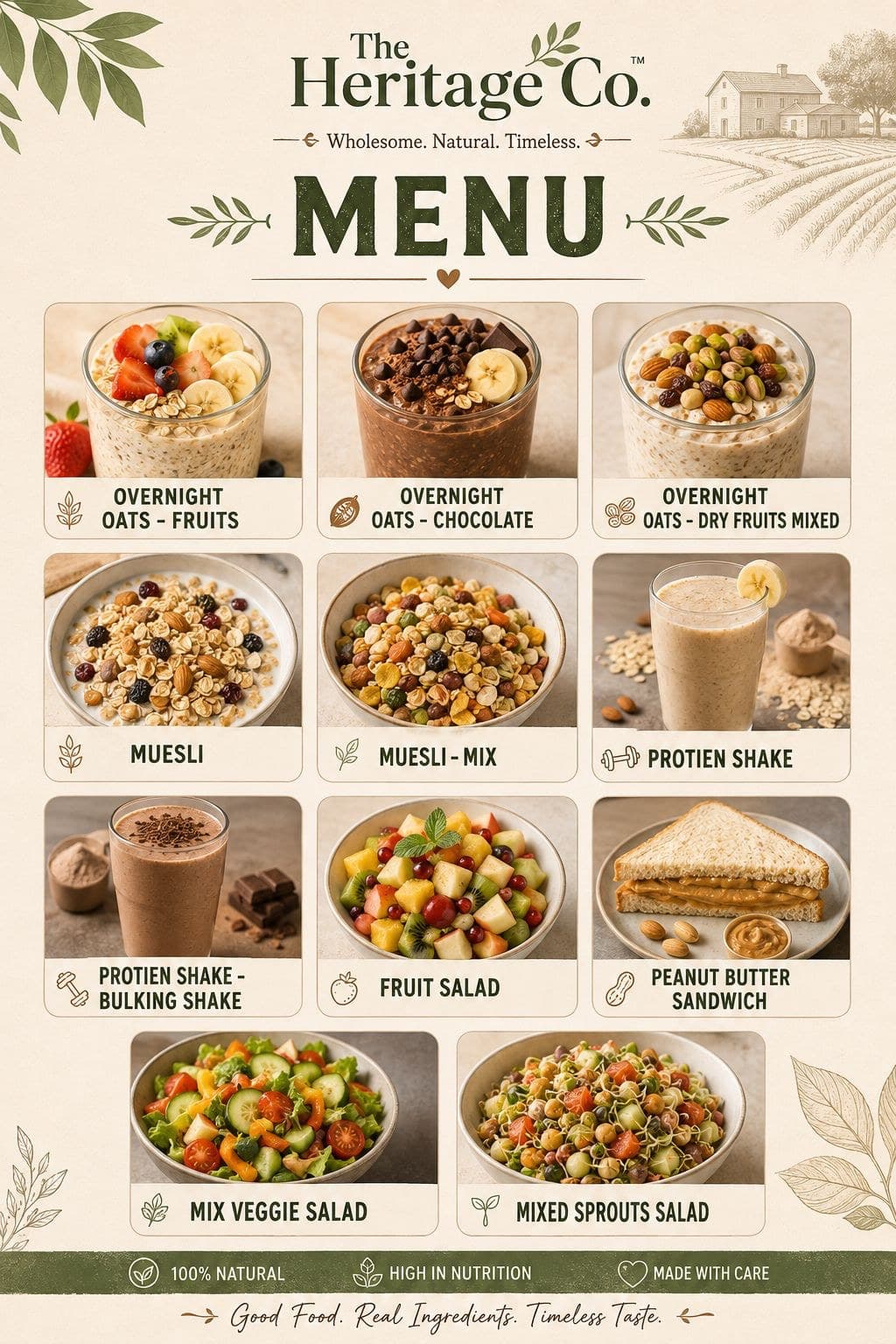 The Heritage Co. house menu poster