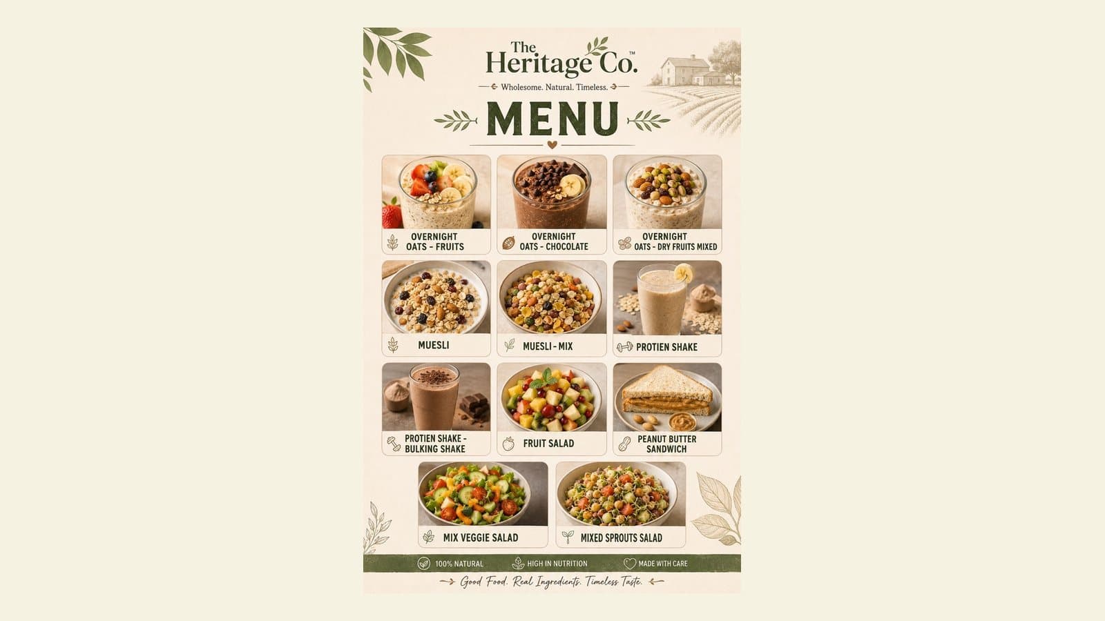The Heritage Co. house menu poster